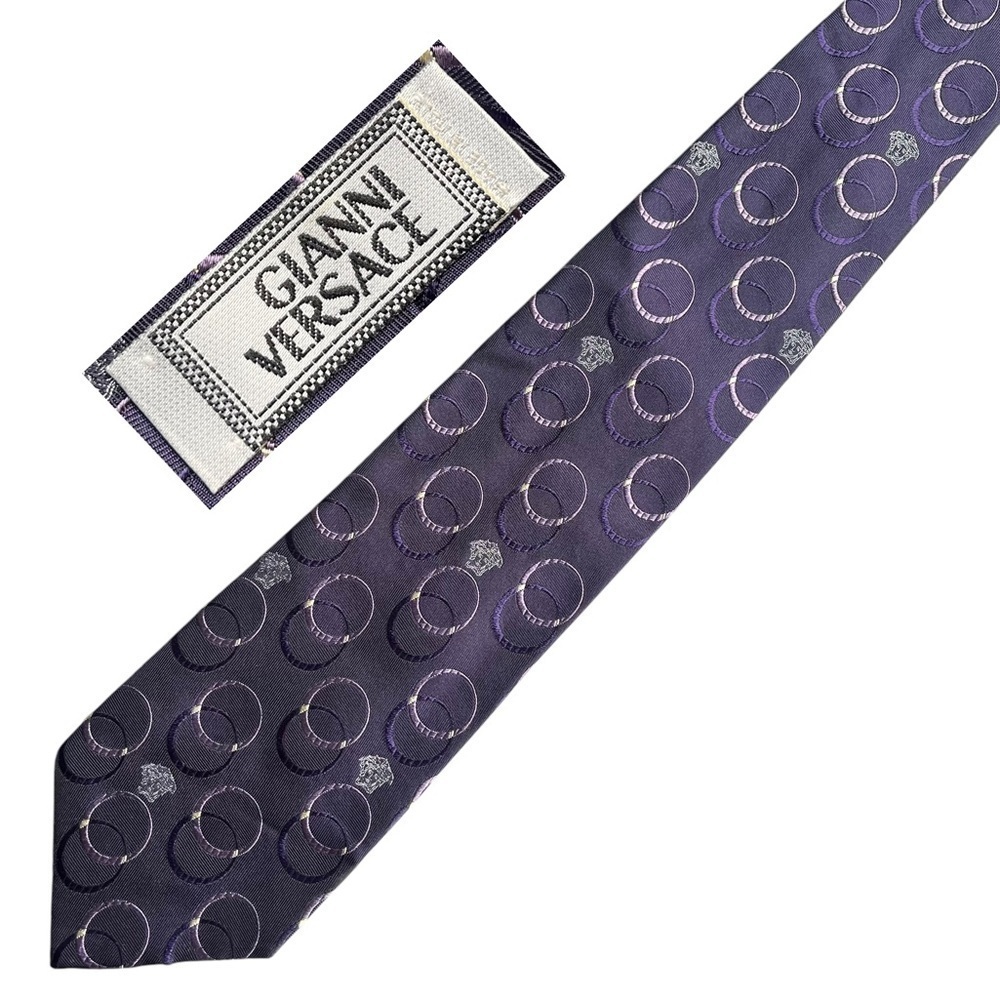 GIANNI VERSACE 90s Vintage Metallic Silk‎ Medusa Pattern Tie Made in Italy